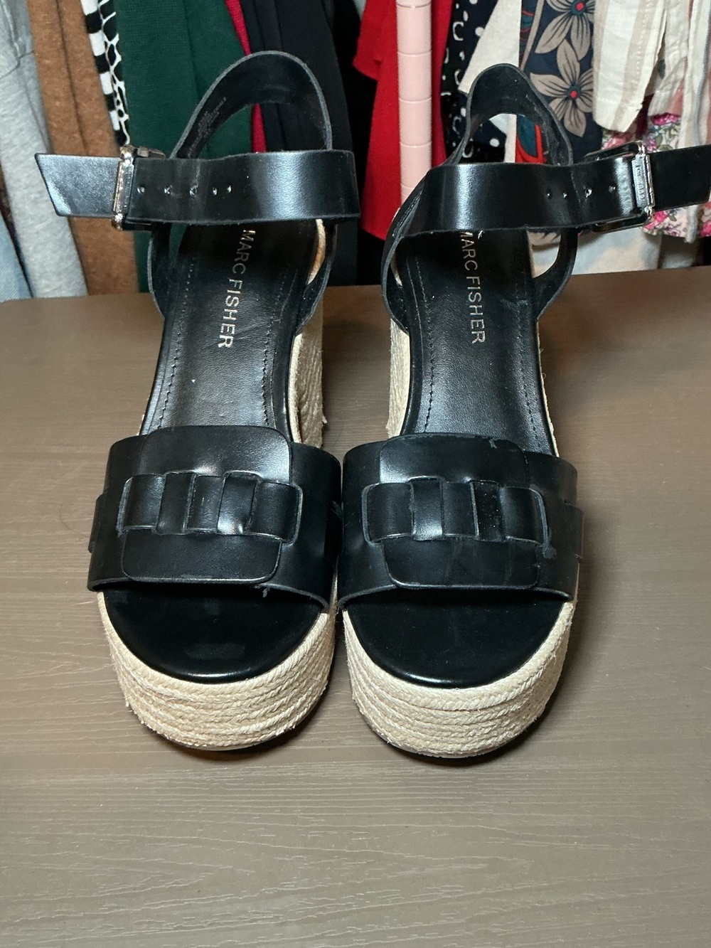 Black Leather Platform Espadrille Sandals - Picture 4 of 9